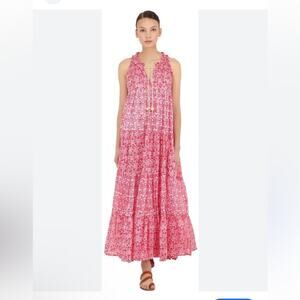 NEW Yvonne S Hippy Tiered Printed Cotton-voile maxi dress Pink Sz XS